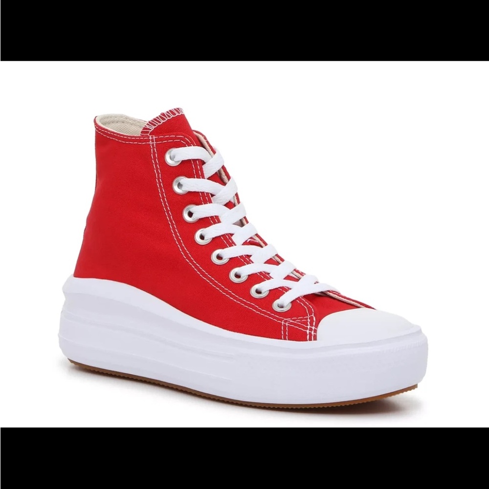 Women’s Converse Platform Chuck Taylor All Star Move Red White Shoes - Picture 3 of 7